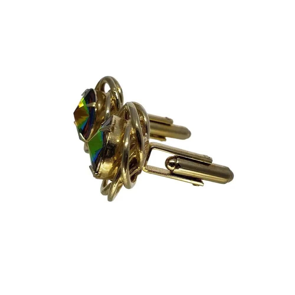 Green Watermelon Rivoli Cufflinks Dante Gold Tone Twisted Menswear 1960s MCM
